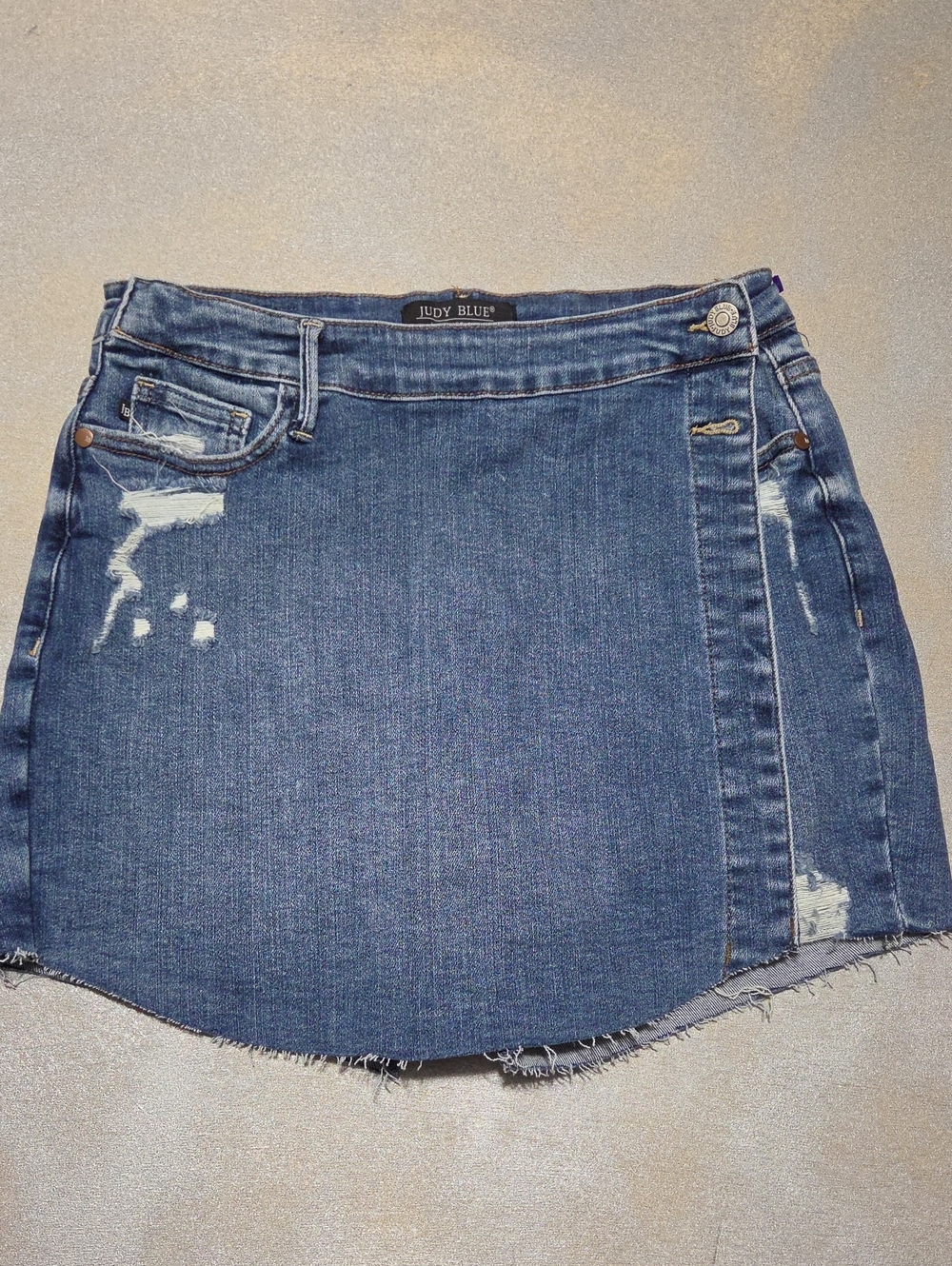 Judy Blue Medium/Dark Blue Distressed Denim Skort